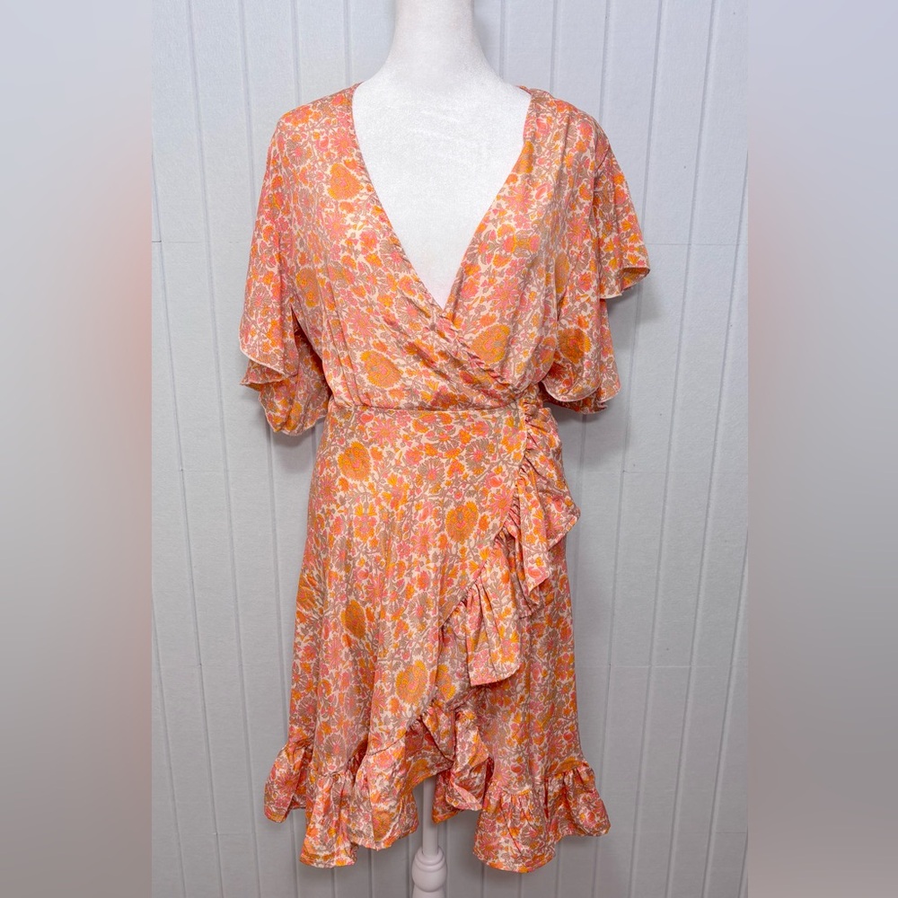 Perry Walker Collective‎ Madi Mini Silk Wrap Dress Size 3 Orange Floral Paisley